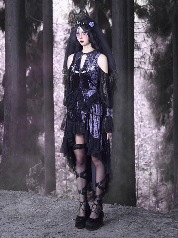 Gothic Velvet Open Shoulder Lace Flower Blouse【s0000003868】