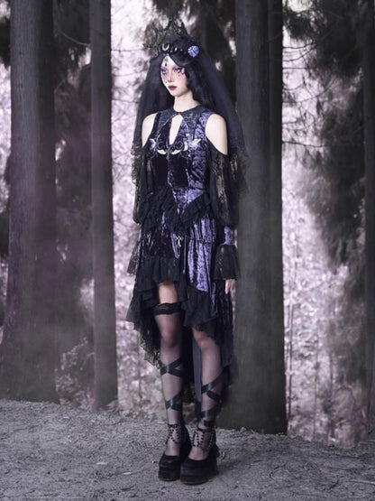 Gothic Velvet Open Shoulder Lace Flower Blouse【s0000003868】