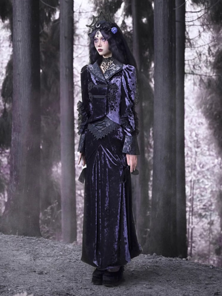 Gothic Velvet Lace Up Lace Mermaid Long Skirt【s0000003869】
