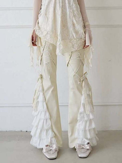 Lace-Up Tiered Bowknots Flared Pants【s0000008155】