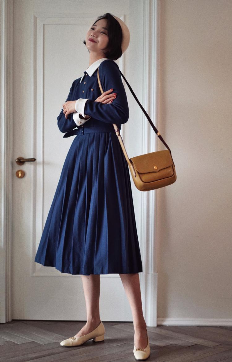 Navy blue classic dress