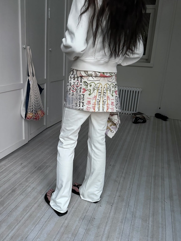 Graffiti Print Faux Two Piece Splicing Sweat Hoodie & Pants Set Up【s0000004158】