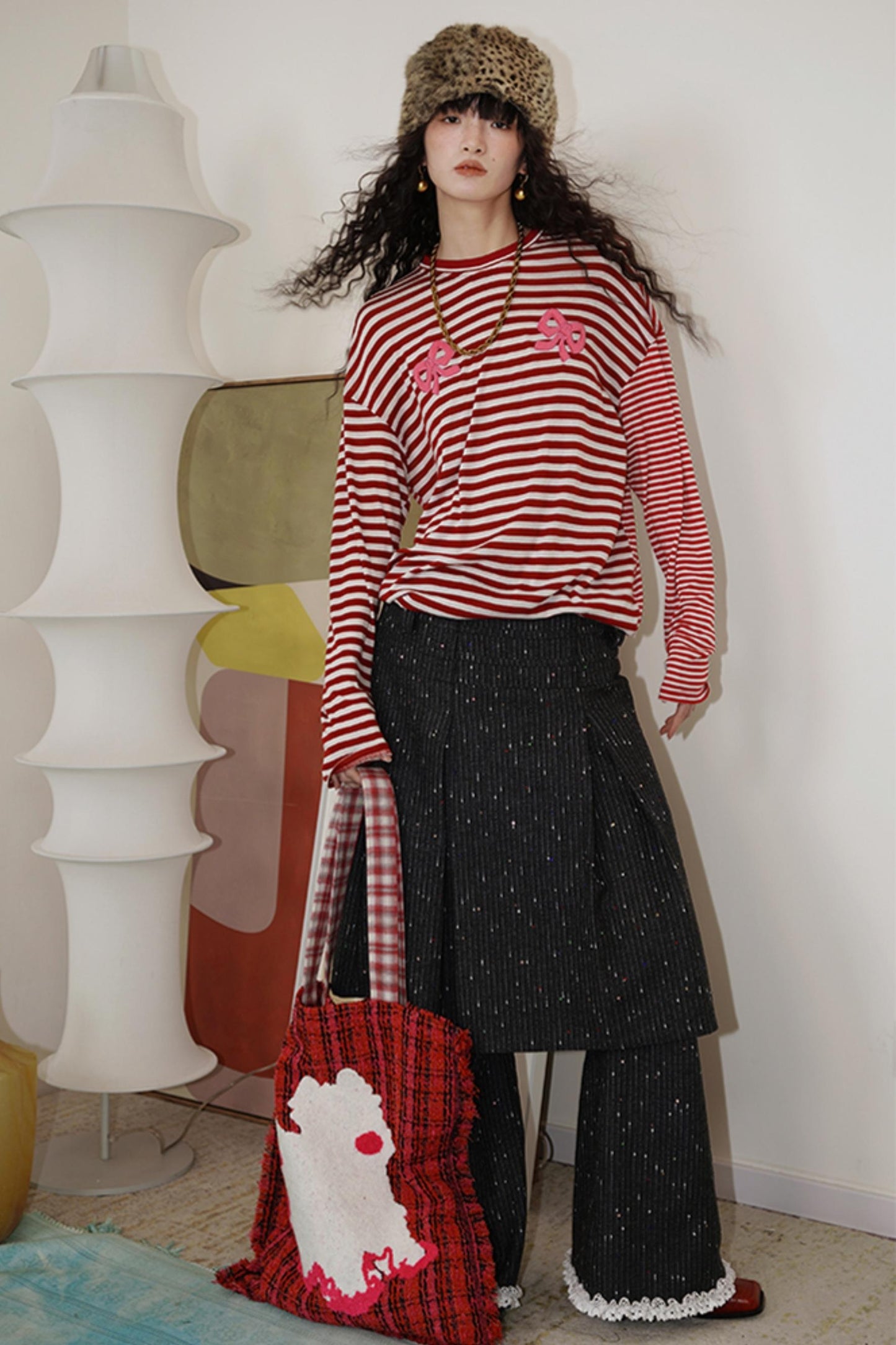 Loose Fit Wool Knit Striped T-Shirt