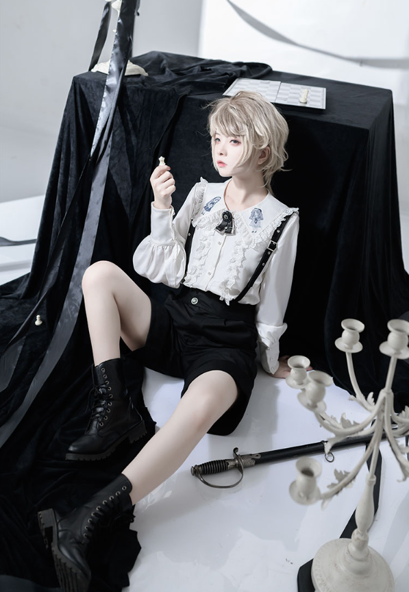 CastleToo - Corroding the Heart - Ouji Lolita Shirt Suspenders Shorts