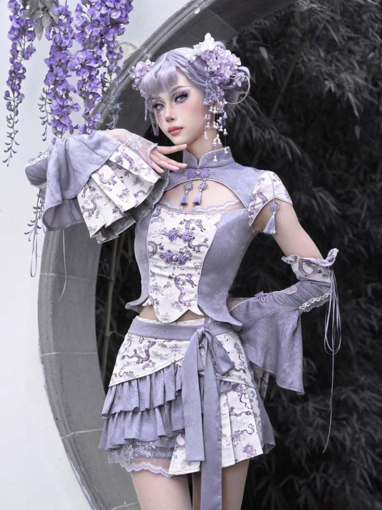 Dragon Pattern Lotus Sleeve China Tops【s0000009037】