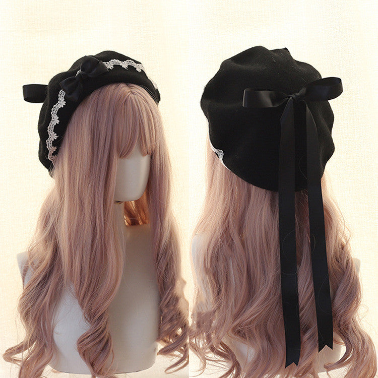 Xiaogui - Japanese Style Sweet Woolen Lolita Lace Beret