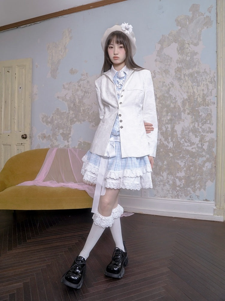 Sailor Collar Rose Button Jacquard Jacket【s0000003813】