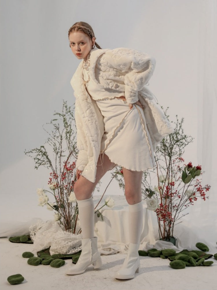 Embroidery Flower Lace Faux Fur Long Coat【s0000003855】