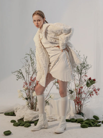 Embroidery Flower Lace Faux Fur Long Coat【s0000003855】