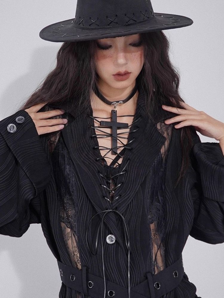 Niche Lace Patchwork Slouchy Multi-Wear Shirt【s0000004931】