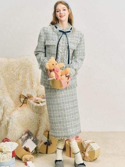 Blue velvet wool two-piece【s0000004612】