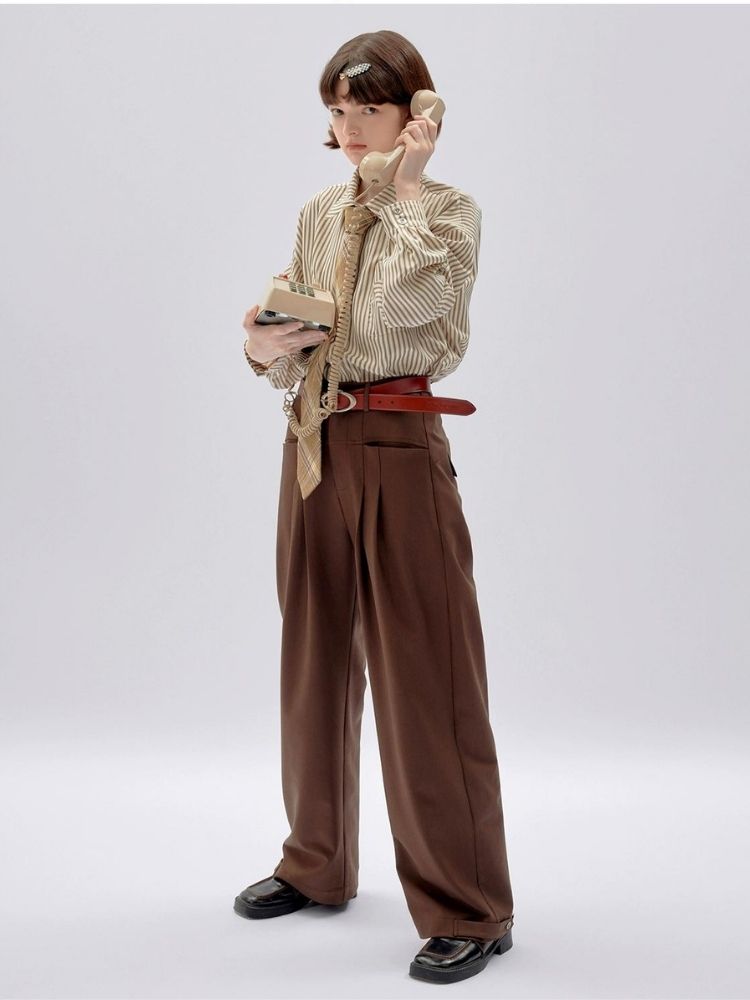 Brown drape wide-leg pants【s0000002963】