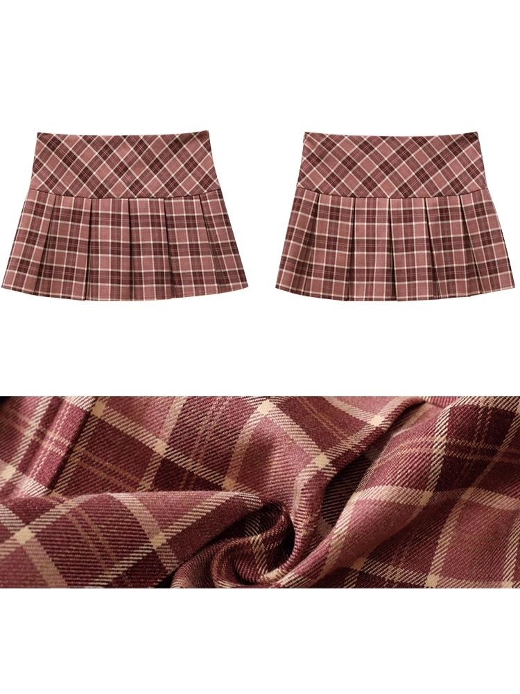 Retro plaid bustier pleated skirt【s0000004960】