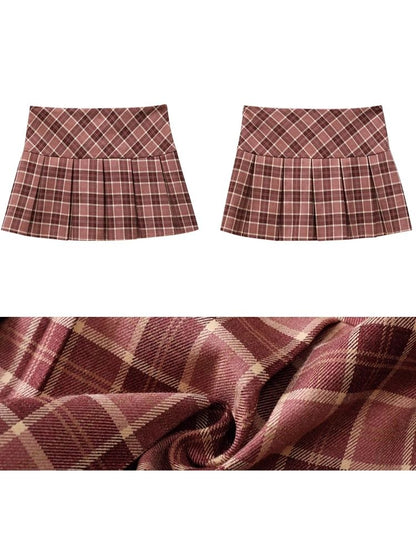 Retro plaid bustier pleated skirt【s0000004960】