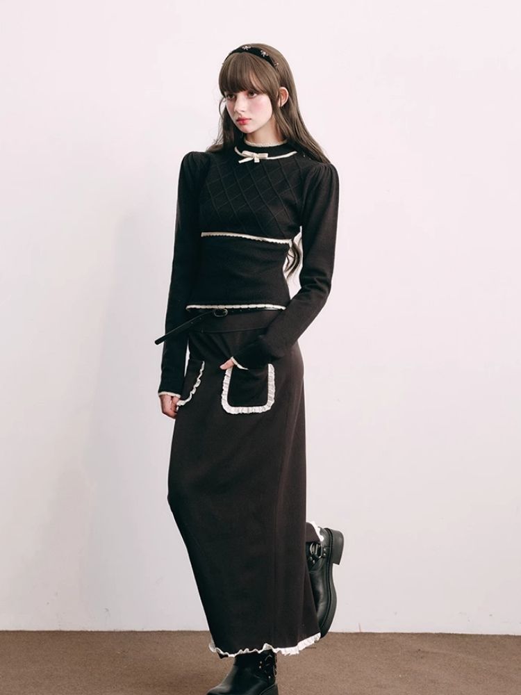 French Chambray Sweater Top Knit Bottoms【s0000004445】