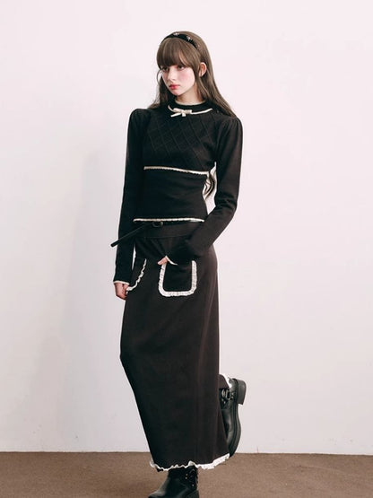 French Chambray Sweater Top Knit Bottoms【s0000004445】