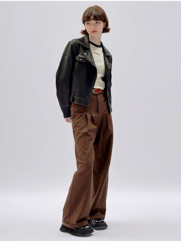 Brown drape wide-leg pants【s0000002963】