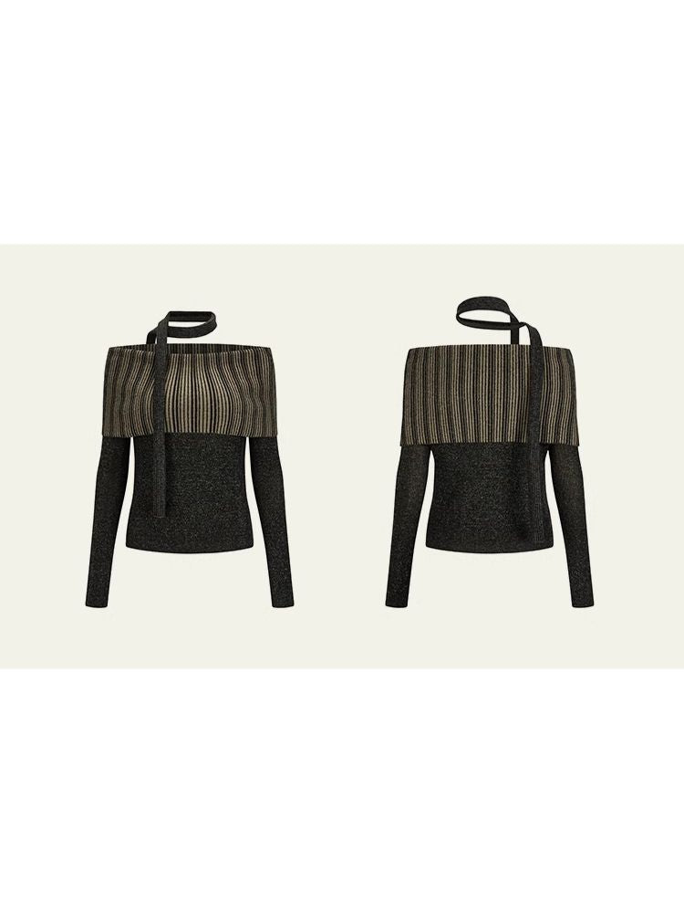 One-shoulder lapel knit sweater【s0000006392】