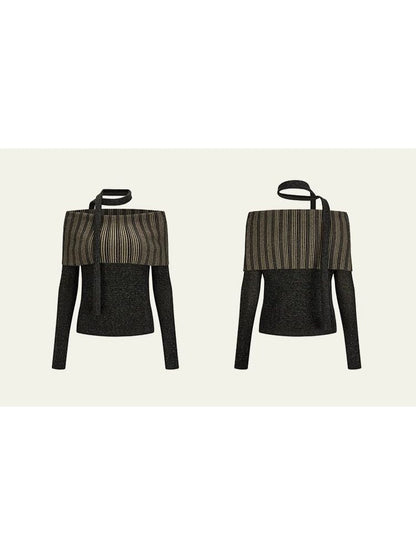 One-shoulder lapel knit sweater【s0000006392】