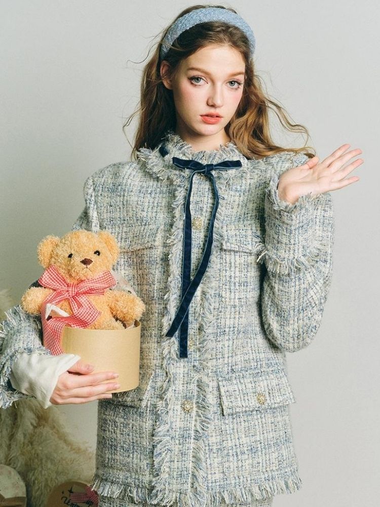 Blue velvet wool two-piece【s0000004612】