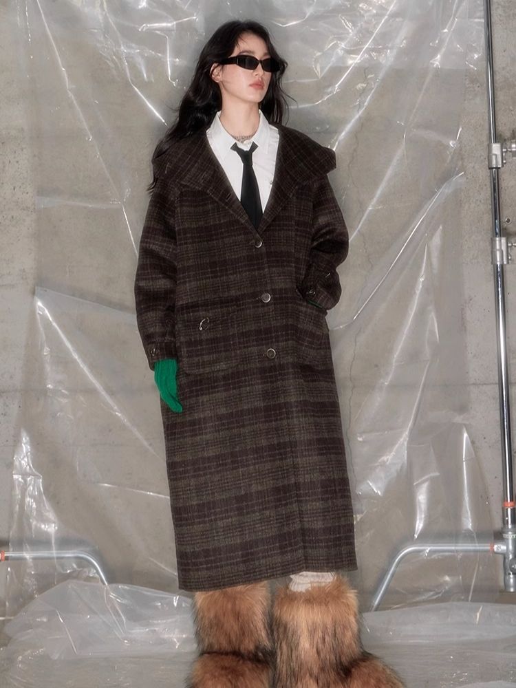 Plaid Hooded Reversible Tweed Coat【s0000005634】