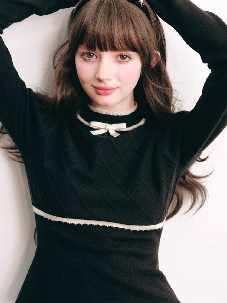 French Chambray Sweater Top Knit Bottoms【s0000004445】