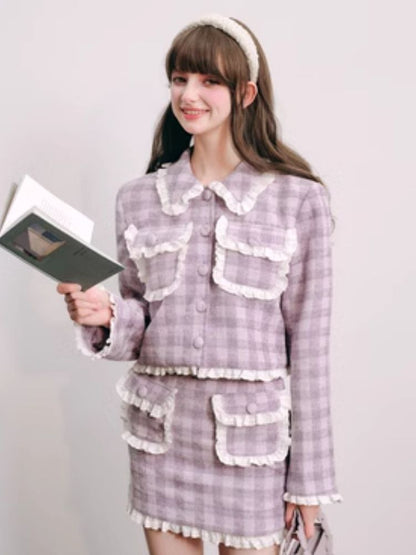 Purple lace jacket half skirt two-piece【s0000004446】