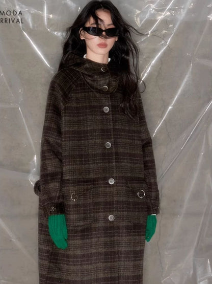 Plaid Hooded Reversible Tweed Coat【s0000005634】