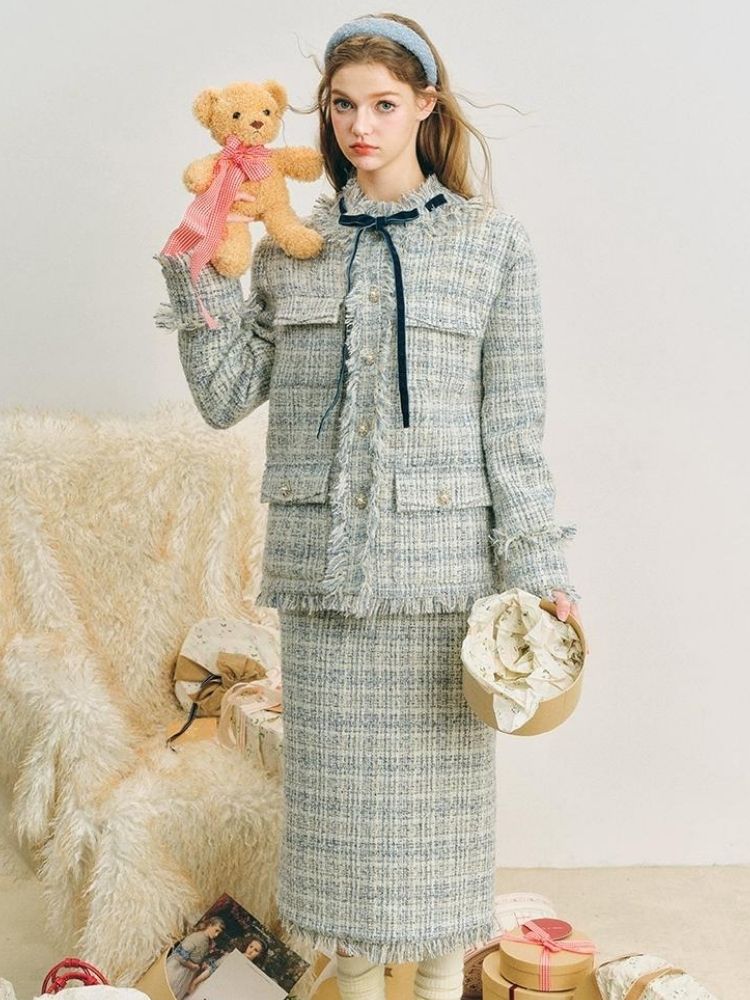 Blue velvet wool two-piece【s0000004612】