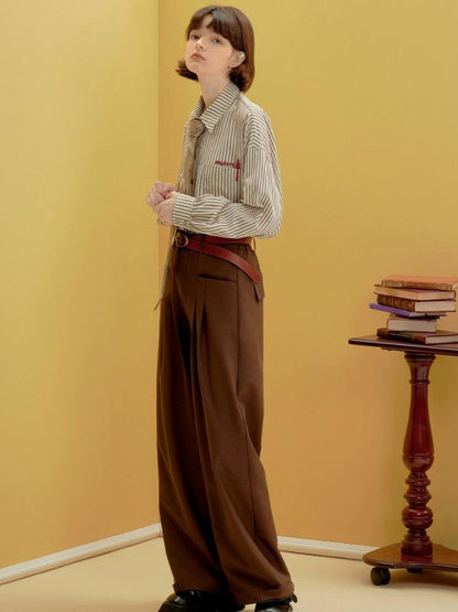 Brown drape wide-leg pants【s0000002963】