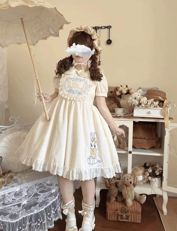 Niu Niu - Sweet Dream Bunny - Plus Size Kawaii Lolita Apricot OP