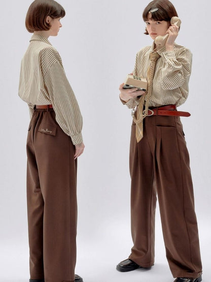 Brown drape wide-leg pants【s0000002963】