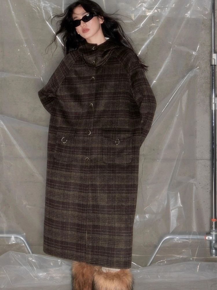 Plaid Hooded Reversible Tweed Coat【s0000005634】