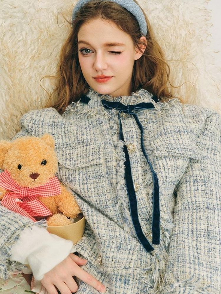 Blue velvet wool two-piece【s0000004612】