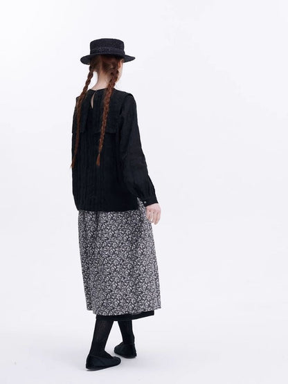 Dark Jacquard Hemp Blend Long Sleeve Blouse【s0000007978】