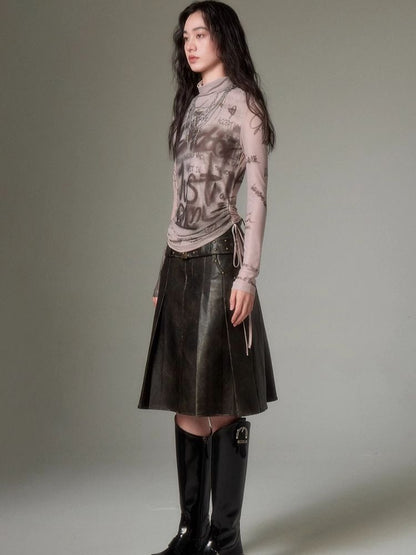 Vintage Murad rubbed color leather long skirt【s0000004872】