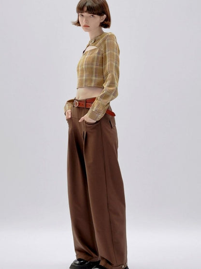 Brown drape wide-leg pants【s0000002963】