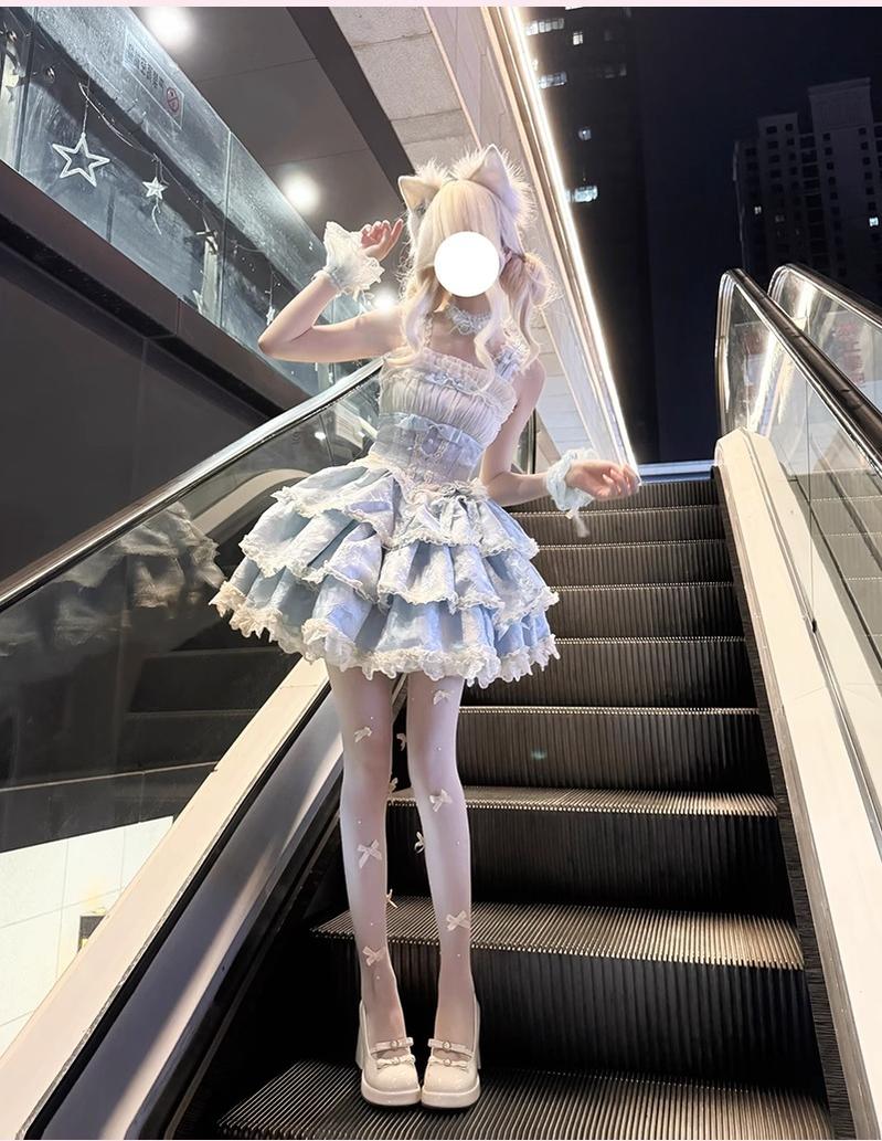 Buling Moon - Ballet Elegance - Sweet Lolita Mini JSK Set with Tulle Shirt and Headdress