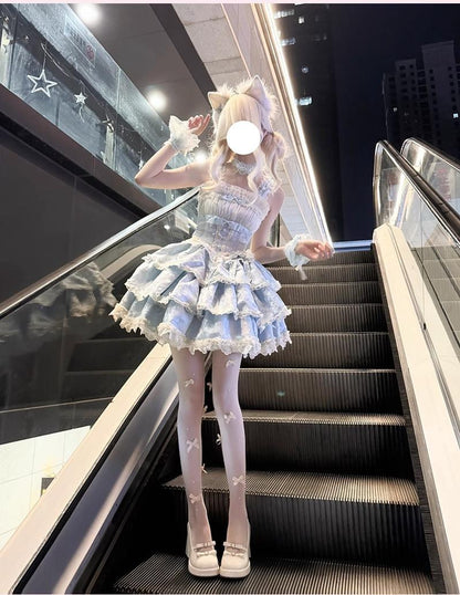 Buling Moon - Ballet Elegance - Sweet Lolita Mini JSK Set with Tulle Shirt and Headdress