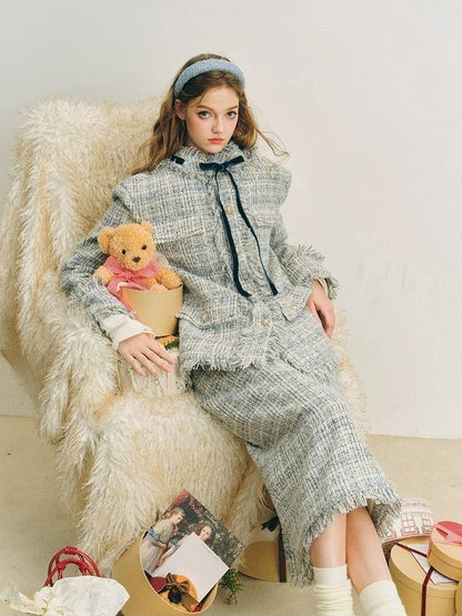 Blue velvet wool two-piece【s0000004612】