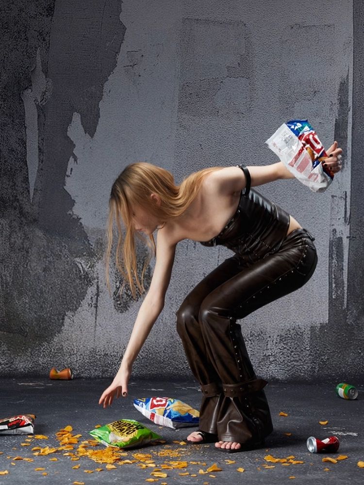 Zipper metal rivets leather bustier【s0000006696】