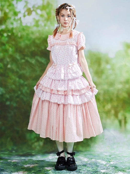 Pink Crushed Floral Long Skirt【s0000008233】