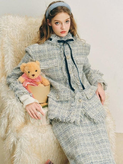 Blue velvet wool two-piece【s0000004612】