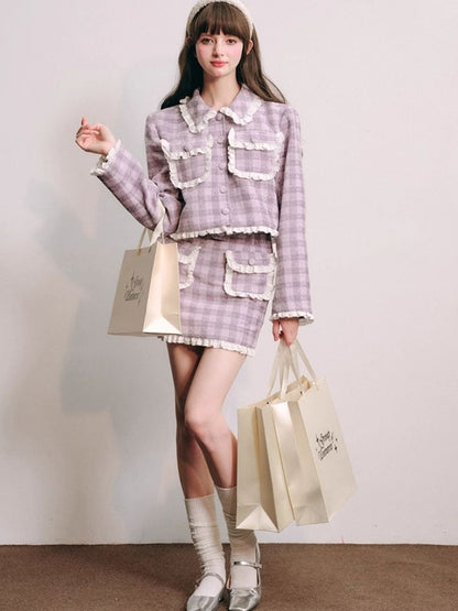 Purple lace jacket half skirt two-piece【s0000004446】