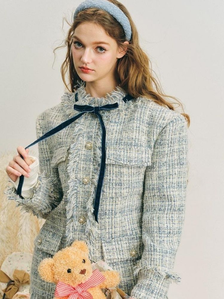 Blue velvet wool two-piece【s0000004612】