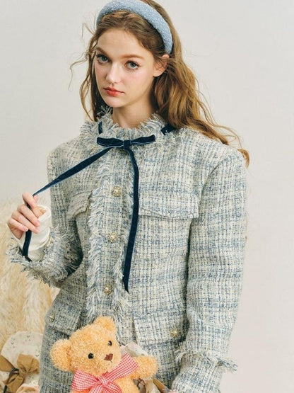 Blue velvet wool two-piece【s0000004612】