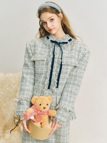 Blue velvet wool two-piece【s0000004612】