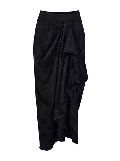 Dark jacquard ruched half-body skirt【s0000008179】
