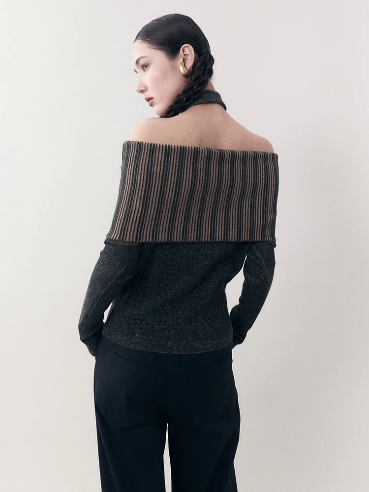 One-shoulder lapel knit sweater【s0000006392】