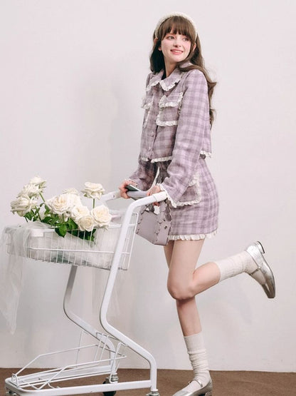 Purple lace jacket half skirt two-piece【s0000004446】